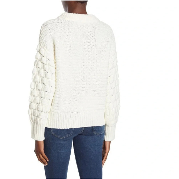 NEW Elodie Basketweave Sleeve Pullover Knit Oversized Sweater Ivory Size S - Picture 2 of 8
